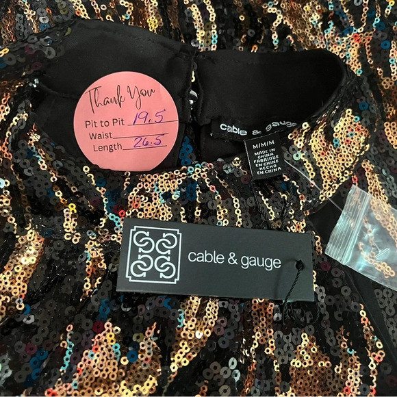 Cable & Gauge Black & Copper Tiger Striped Sequin Halter Top - Picture 7 of 8